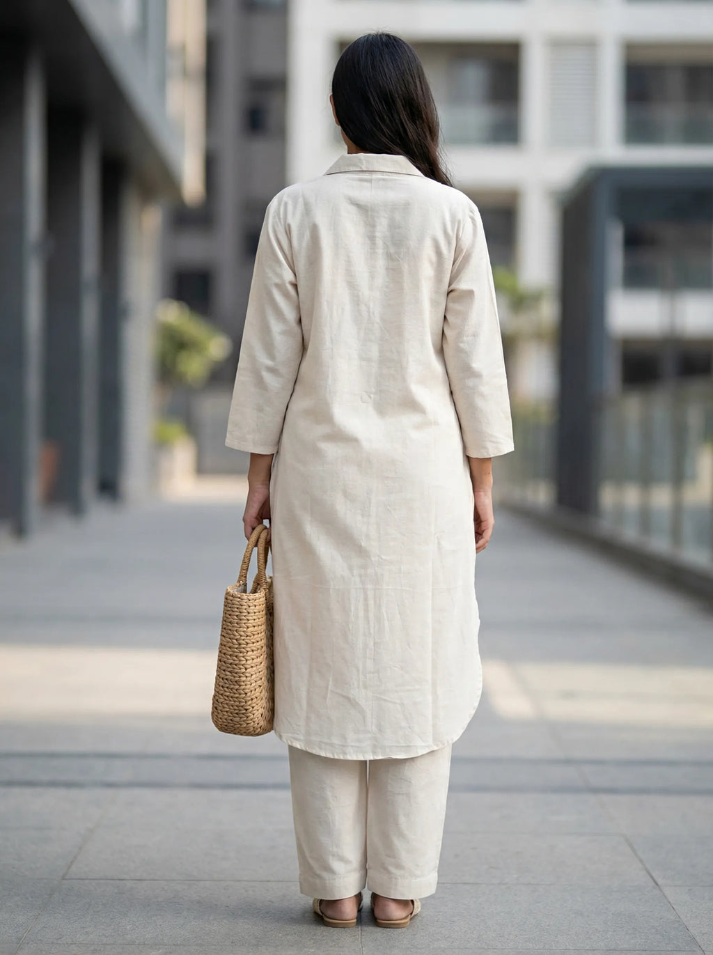 OFF-WHITE KURTA PANT CO-ORD SET - KARCHOBI