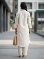 OFF-WHITE KURTA PANT CO-ORD SET - KARCHOBI