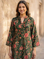 GREEN FLORAL VELVET CO-ORD SET - KARCHOBI