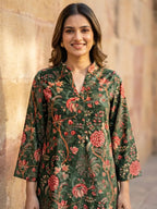 GREEN FLORAL VELVET CO-ORD SET - KARCHOBI