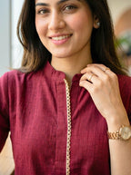 Wine Modal Slub Co-Ord Set with Jute Lace Detail