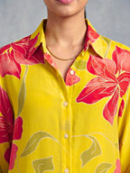 Yellow floral crepe shirt by KARCHOBI featuring a casual workwear design with vibrant floral print and comfortable fabric.